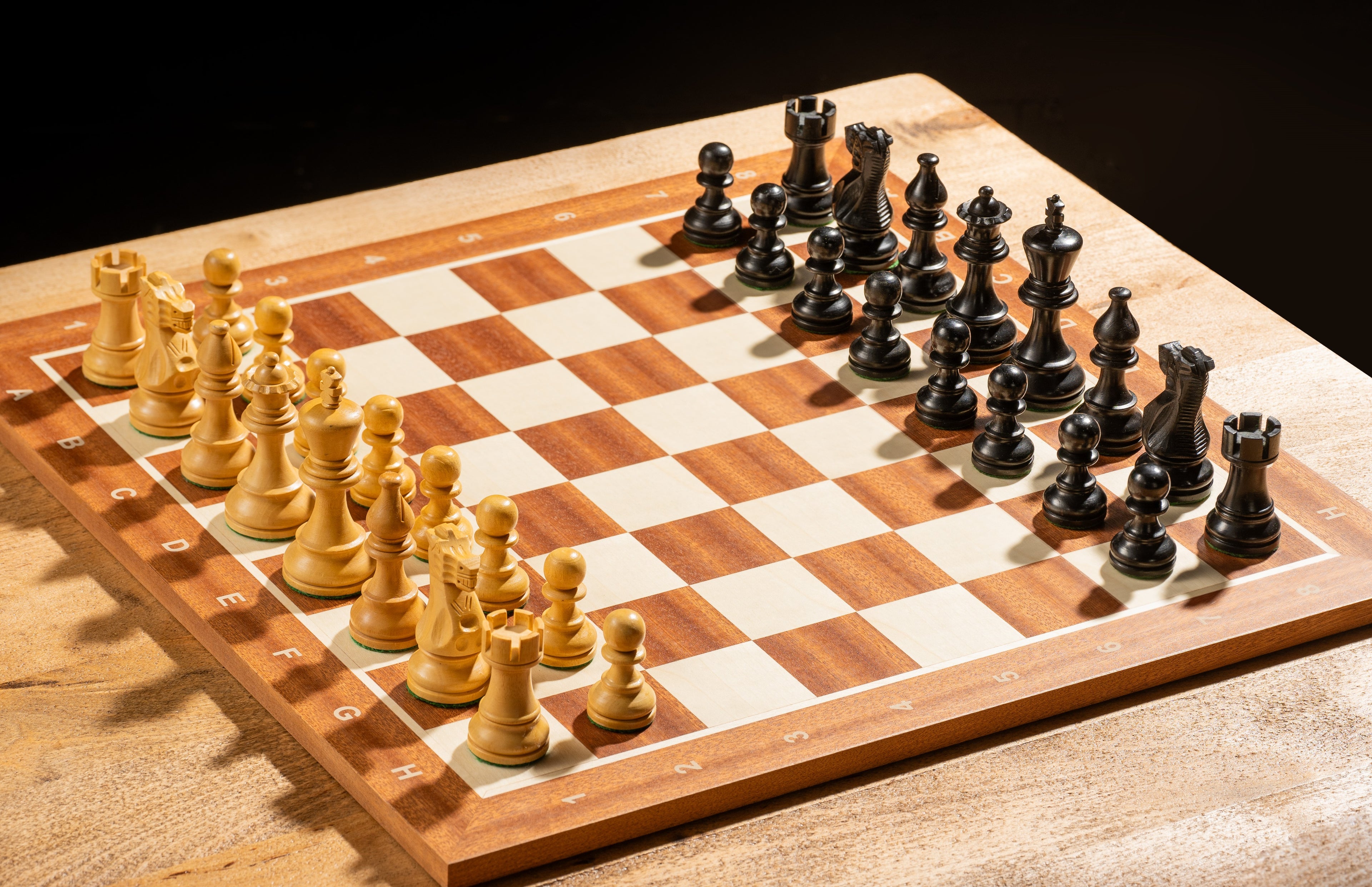 Chess Set – Mahogany/Maple Board 45mm Notation + American Classic 3" Ebony