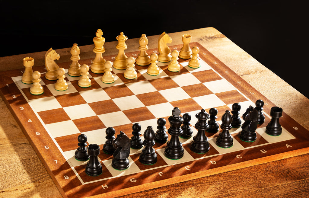 Timeless Chess Set – Mahogany Board 58mm with Notation & King 96mm