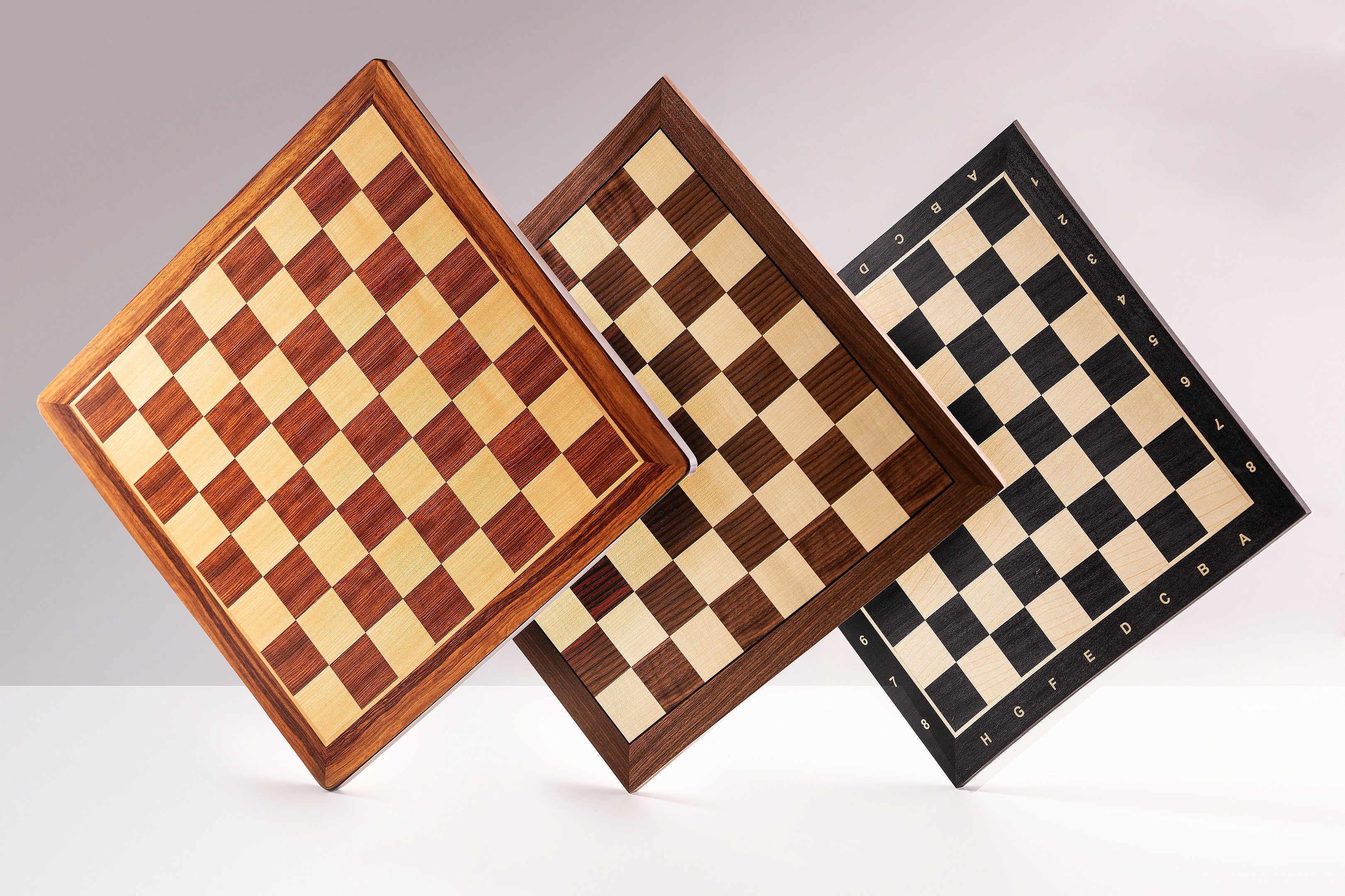 Chess Board 48×48 cm – Walnut & Maple (Black Frame), without Notation – image 2