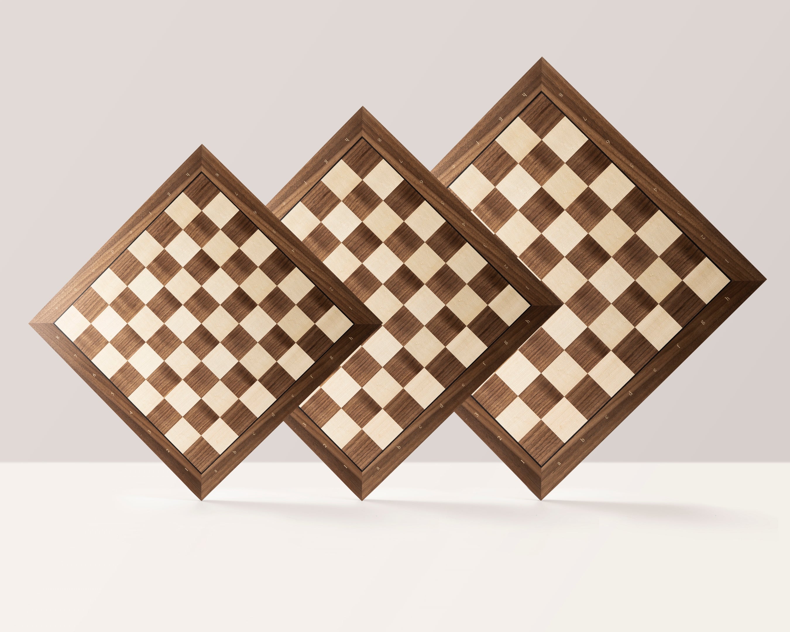 Chess Board 48×48 cm – Walnut & Maple (Black Frame), with Notation
