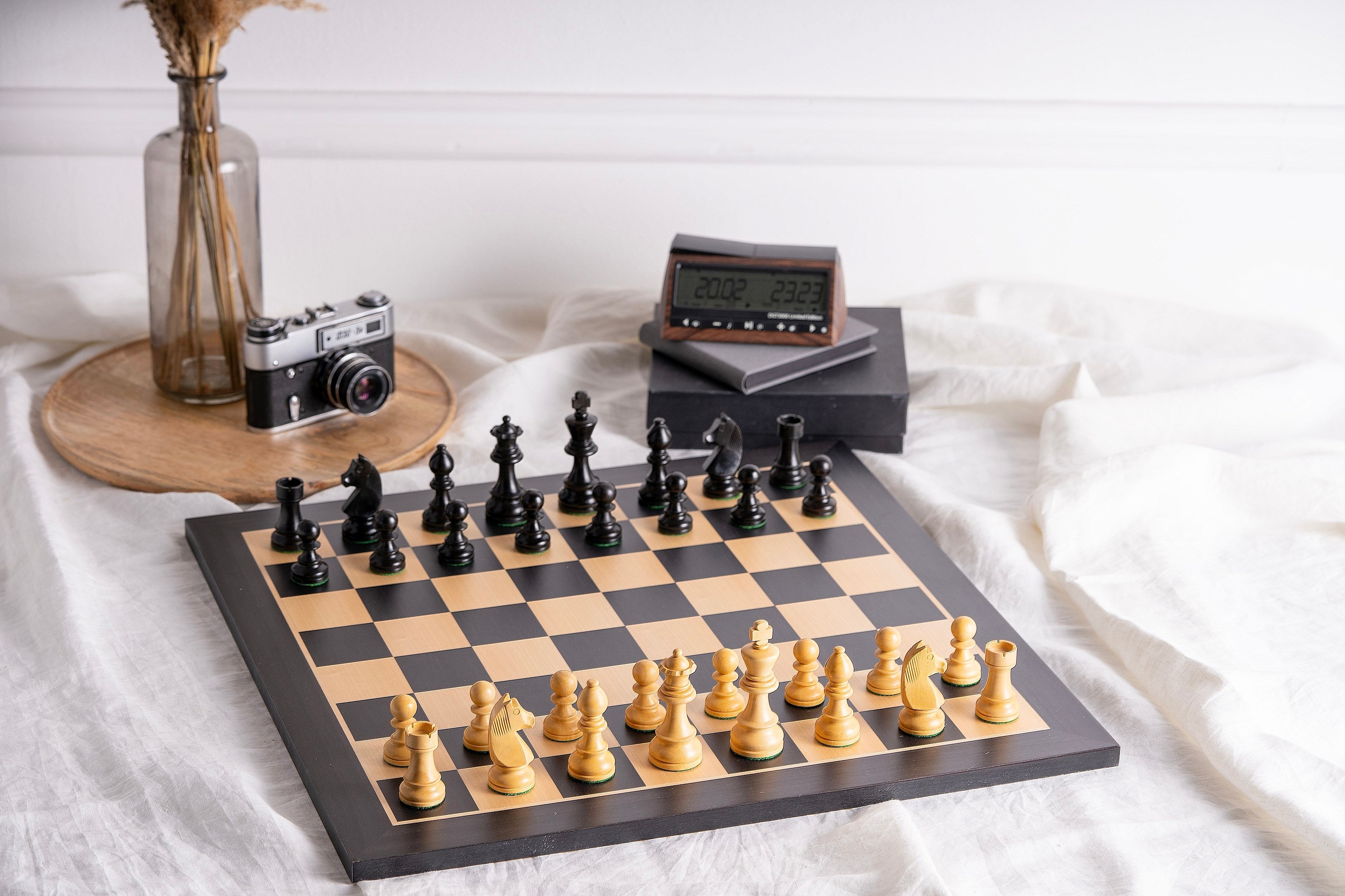 Tournament Chess Set No.6 – Black Board + 3.75" German Ebonised Pieces