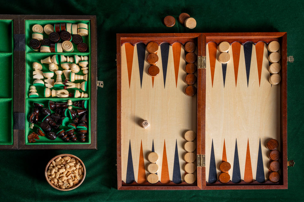 Backgammon Large Wood 48x28cm - Folding Case Veneer Finish Complete Set – image 2