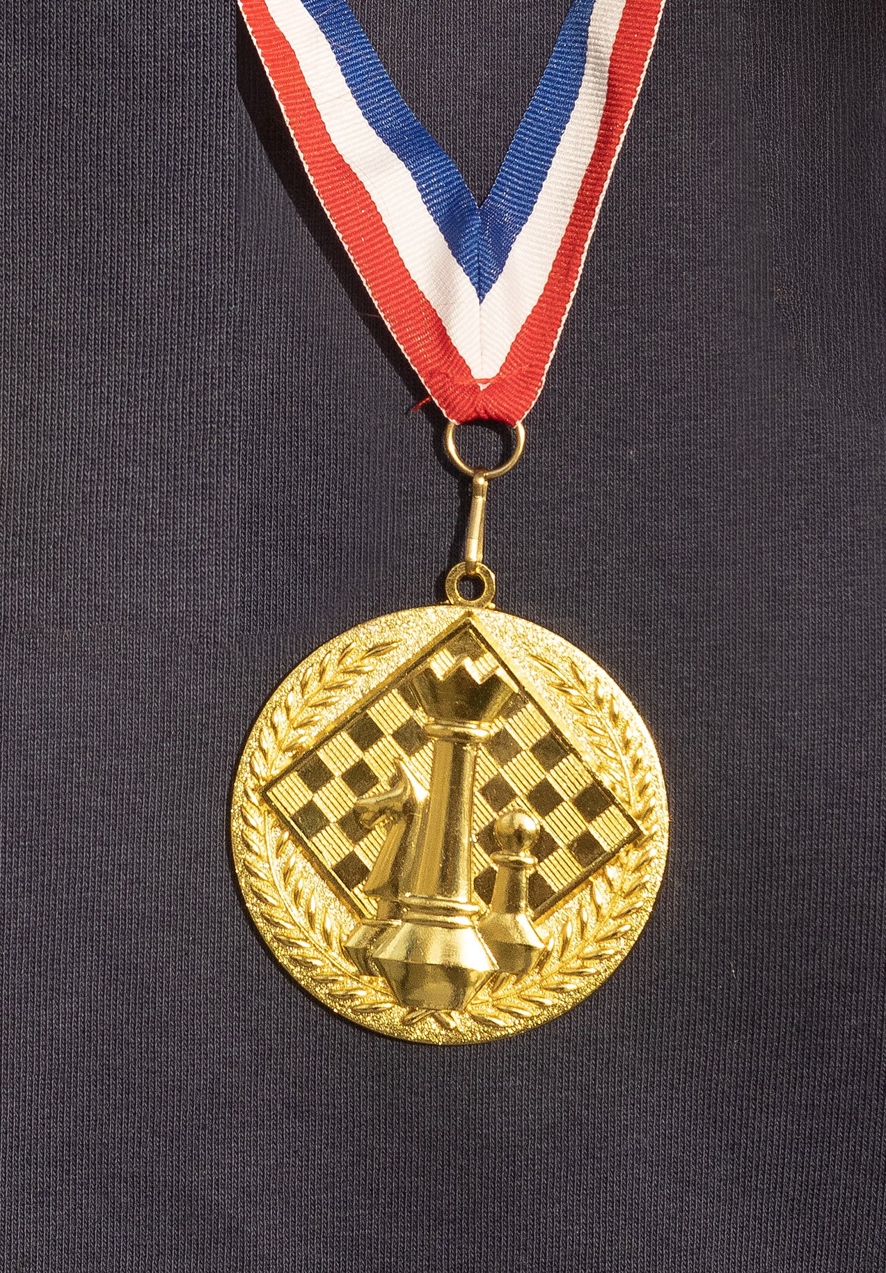 Gold Chess Medal — Round, 6.5 cm with Fabric Lanyard