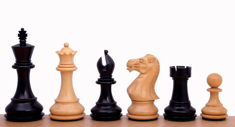 Stallion Knight Chess Pieces 4" - Ebonized Boxwood English Style Set with Extra Queens