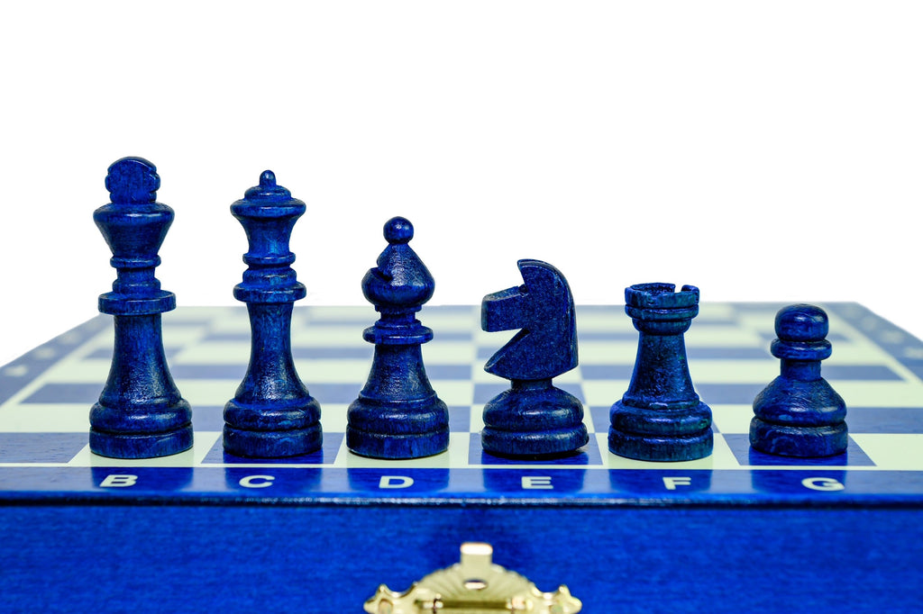 Magnetic Wooden Chess Mini 20cm – Blue Travel Set – image 2