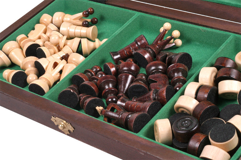 Chess Set 2-in-1 Wood 35cm - Chess Checkers Folding Case Hornbeam – image 3