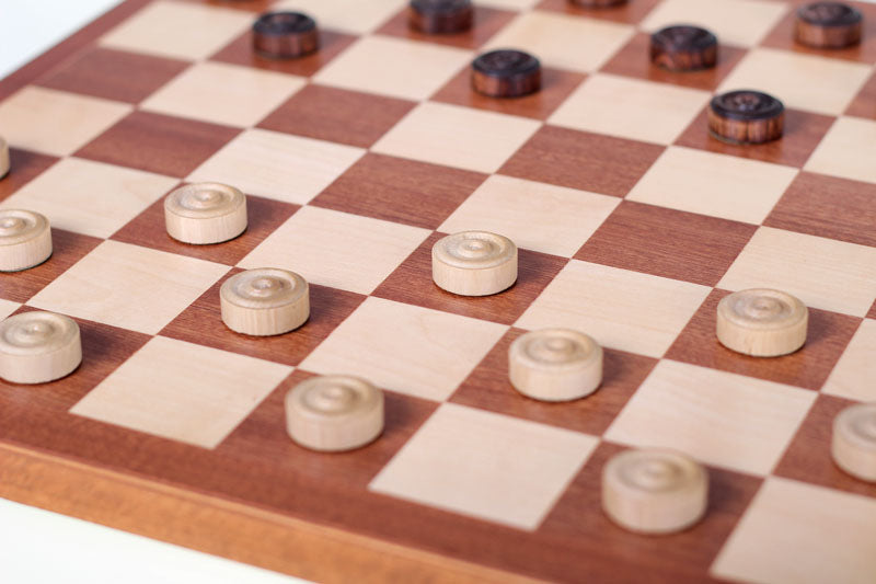 Checkers 8x8 Set Inlaid – Mahogany & Sycamore Folding Board 40cm – image 4