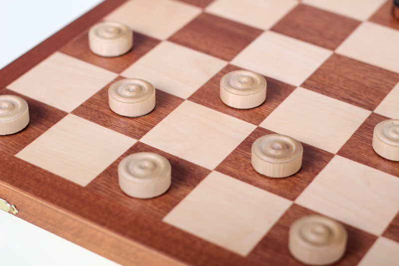 Checkers 8x8 Set Inlaid – Mahogany & Sycamore Folding Board 40cm – image 3