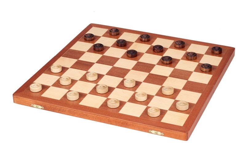 Checkers 8x8 Set Inlaid – Mahogany & Sycamore Folding Board 40cm