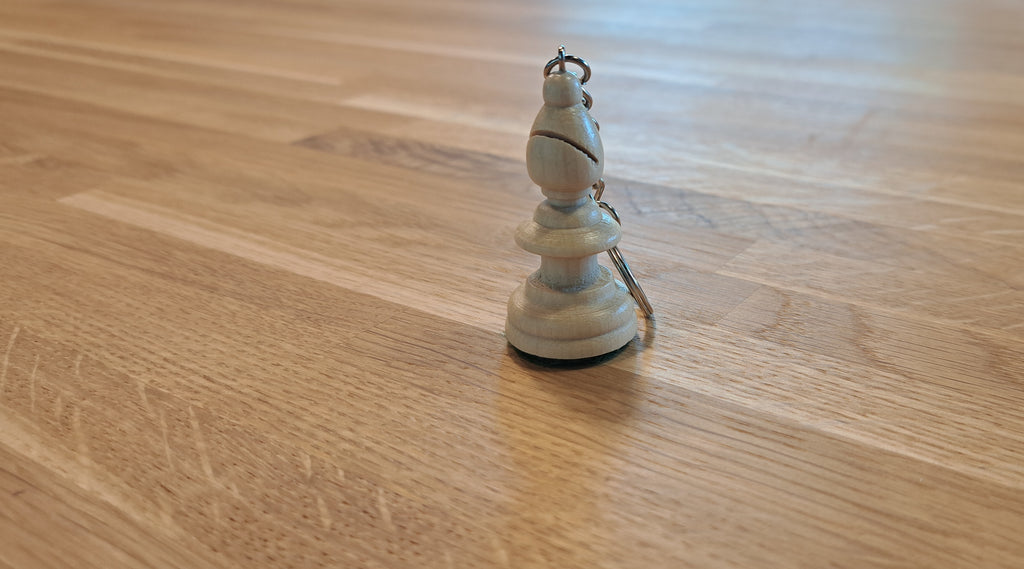 White Bishop Chess Keyring - Wooden Chess Piece Pendant
