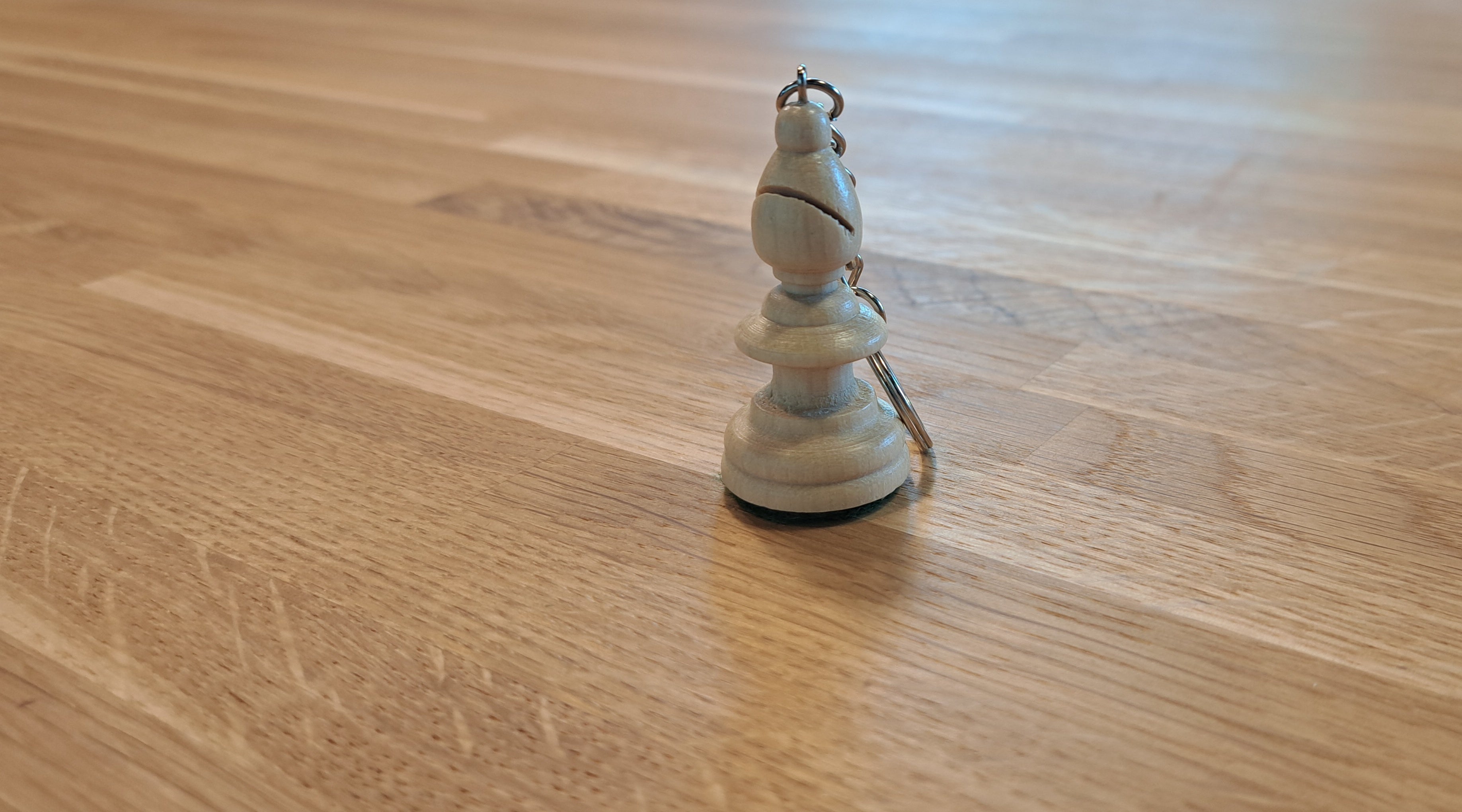White Bishop Chess Keyring - Wooden Chess Piece Pendant