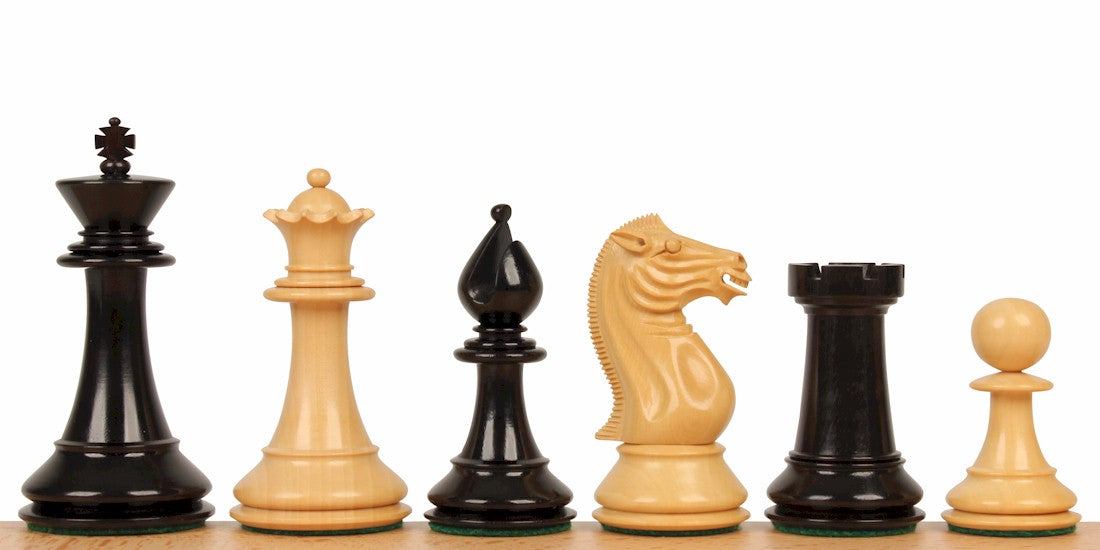 Pershing Chess Pieces 4.25" – Ebony & Boxwood Weighted Luxury Heirloom Set