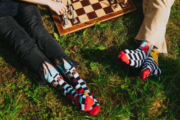 Rainbow Chess Socks – Size 36–40, 2 Pairs Gift Box