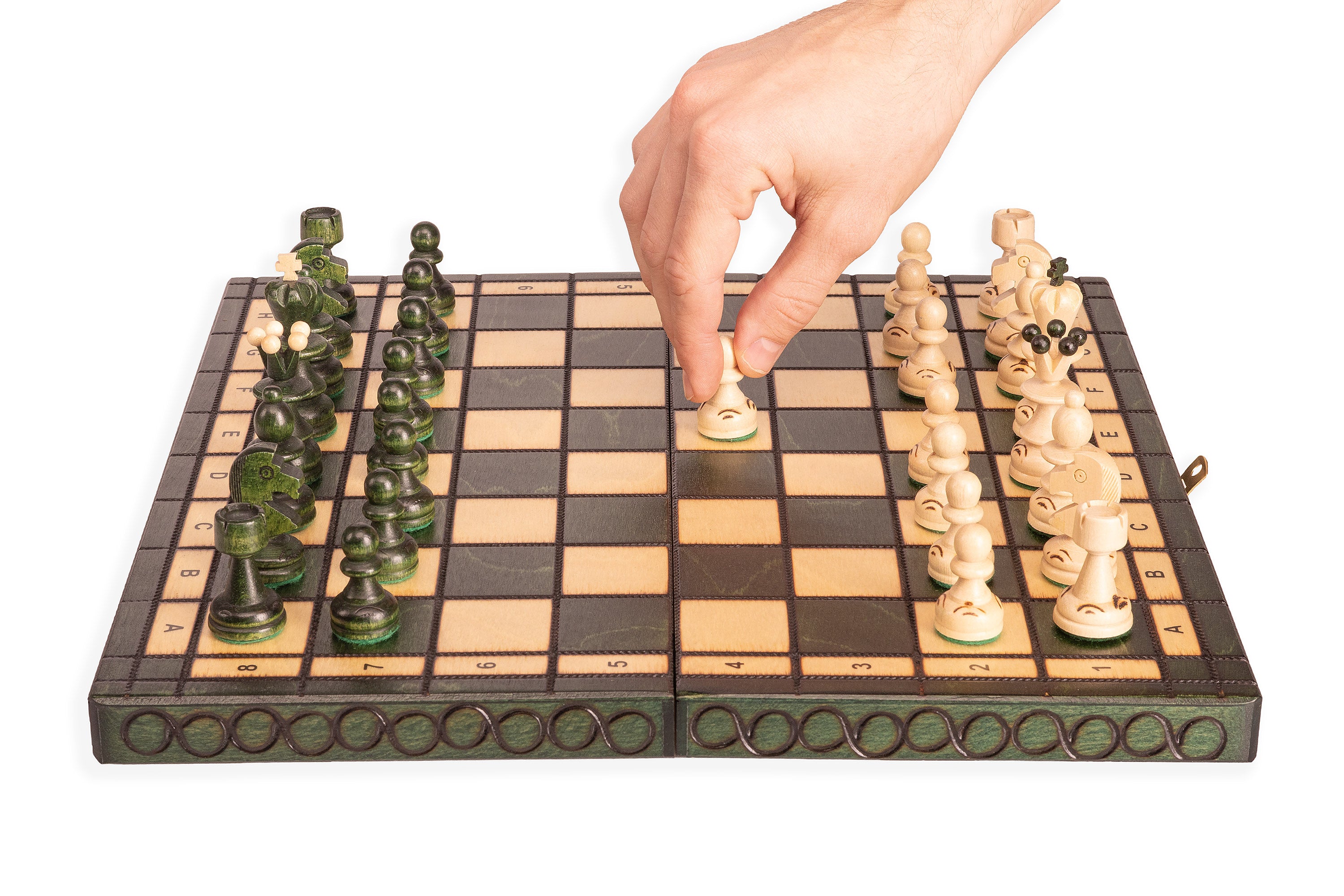 Small Pearl Chess Set with Insert — Green, 36×36 cm