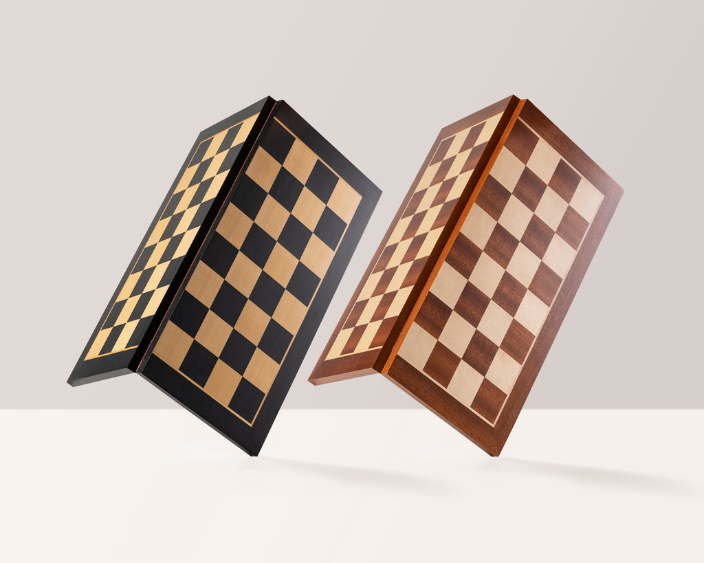 Folding Chess Board No.6 52×52 cm – Mahogany & Maple Marquetry, Without Notation