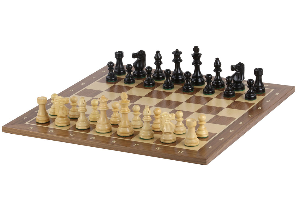 No.5 Walnut Chessboard + 3.5" French Ebonised Pieces — Tournament Set