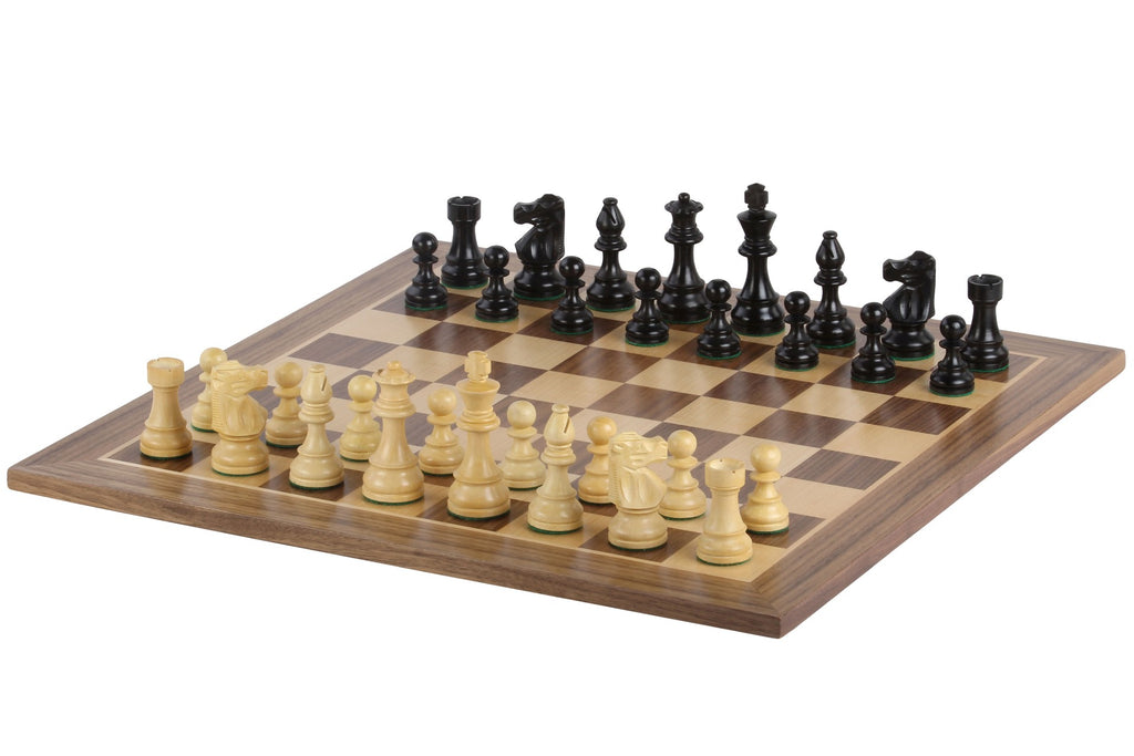 No.6 Walnut Chessboard + 3.75" French Ebonised Pieces — Tournament Set